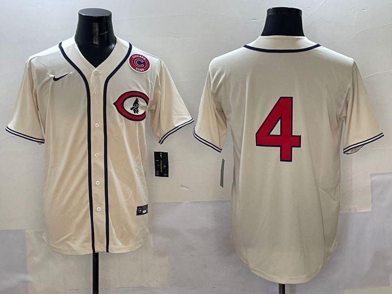 Men Chicago Cubs #4 No Name Cream Throwback 2025 Nike MLB Jersey style 6